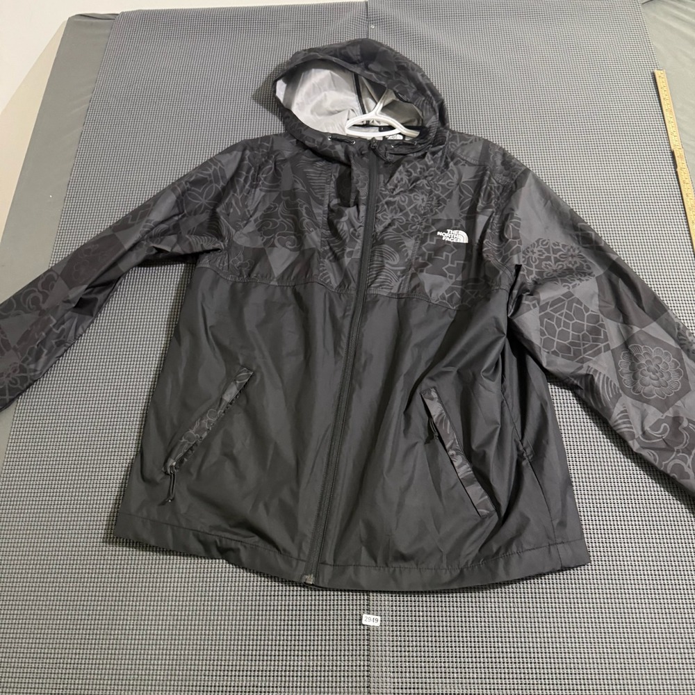 The North Face Mens Hooded Windbreaker Jacket Black Patterned Size M